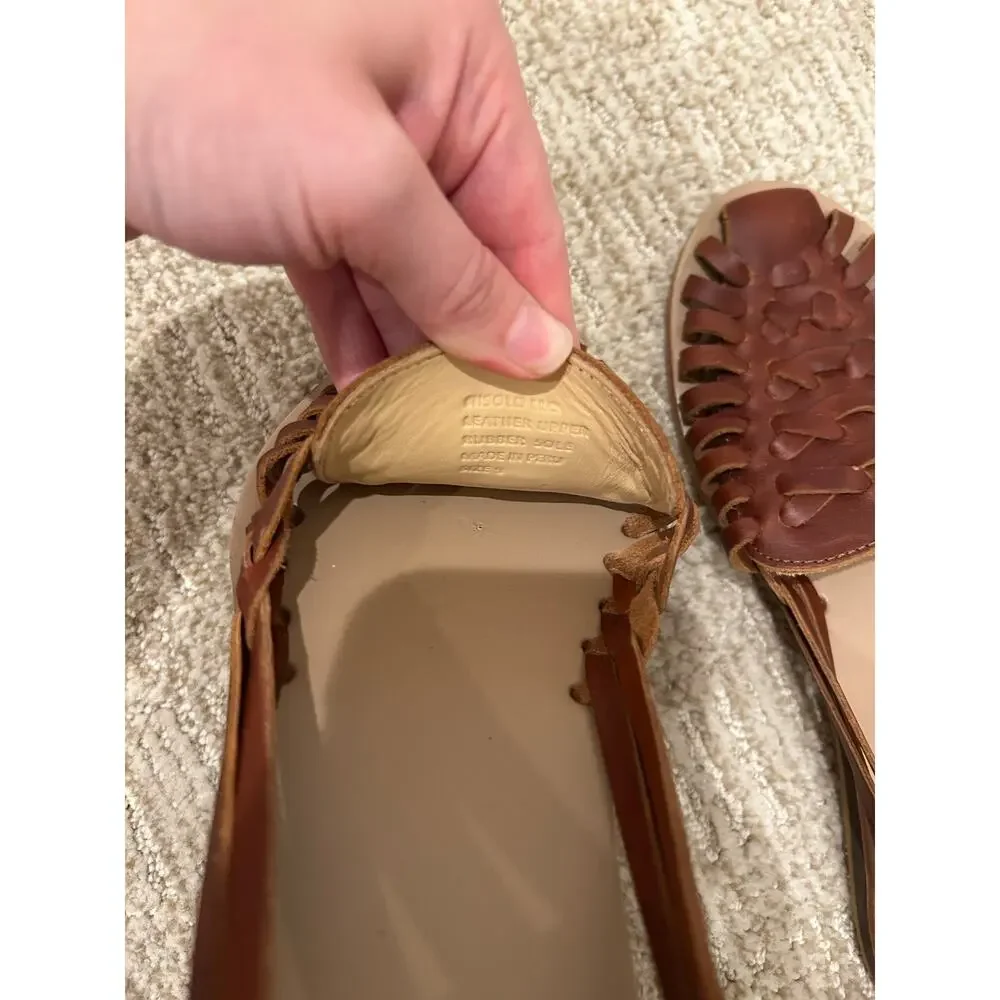 NEW NISOLO Genuine Leather Brown Huarache Sandal/ Flats Women's sz 9 rubber sole - Picture 5 of 9
